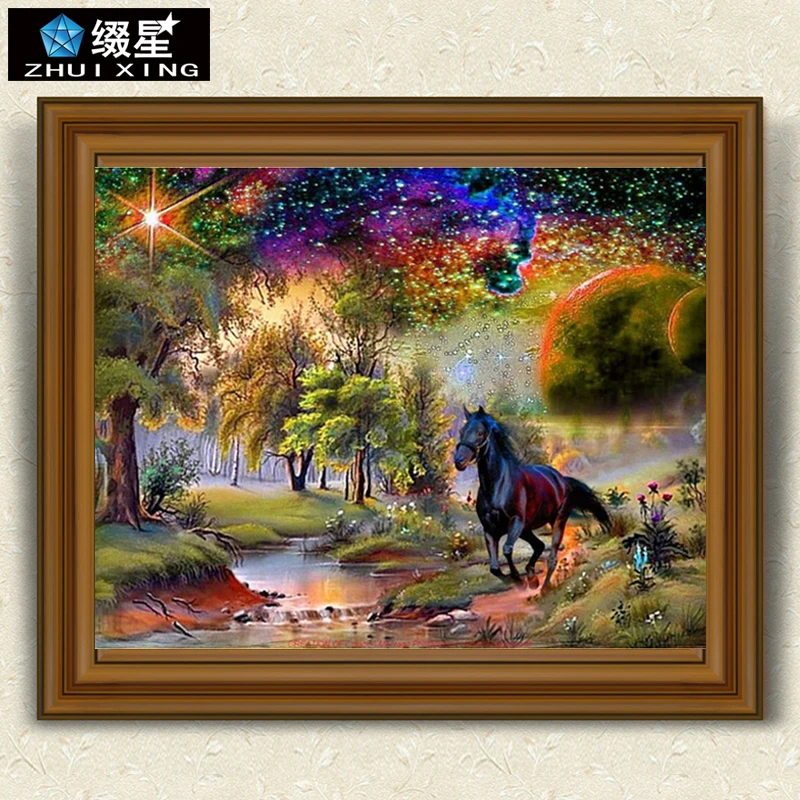 Новинка алмазная живопись 5D сделай сам вышивка с черной лошадью полноразмерная