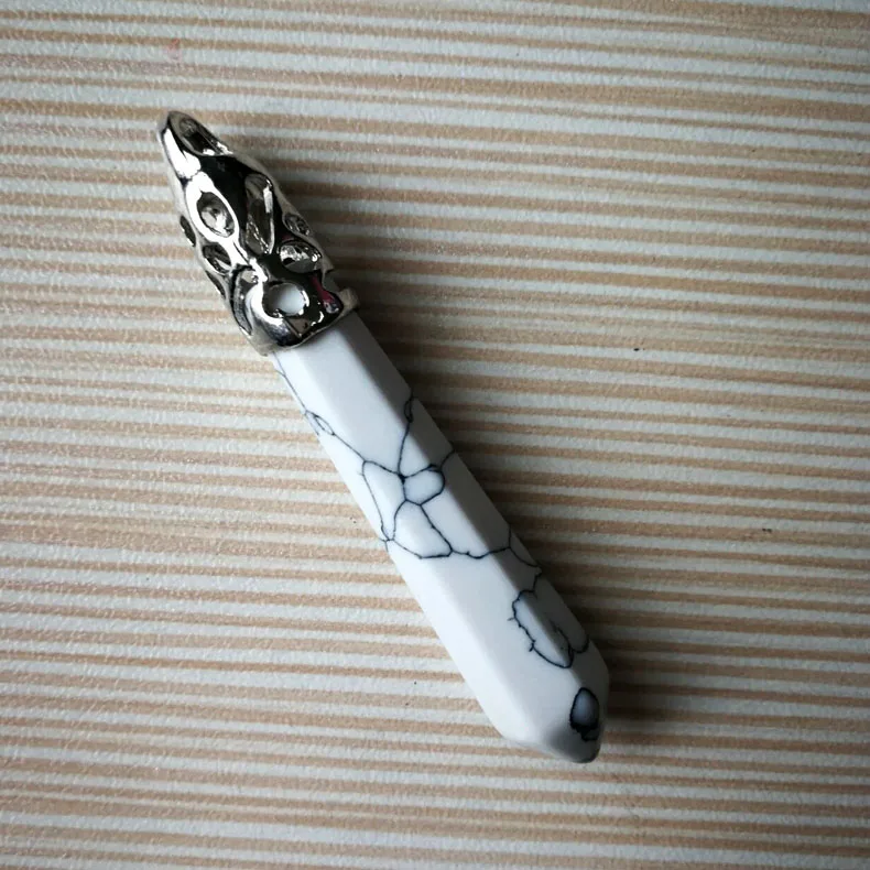 White Turquoise 12 шт./лот, маятник, шестигранный, заостренный, рейки, натуральные камни, кварцевый столб, подвески, подвеска для изготовления ожерелья, DIY аксессуары - Окраска металла: White Turquoise