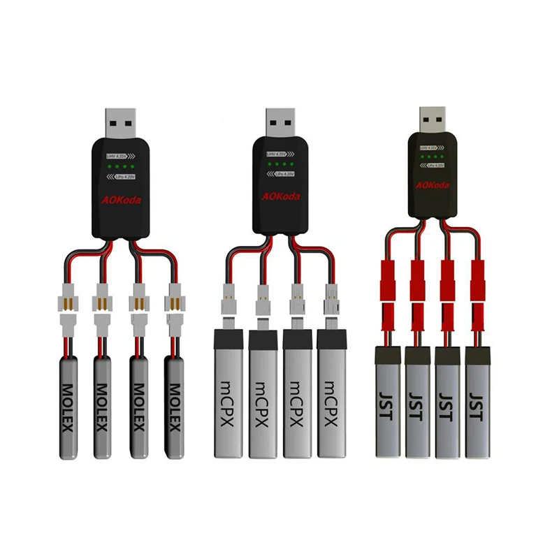 Зарядное устройство AOKoda CX405 4 канала Micro USB для 1S Lipo LiHV радиоуправляемого вертолета