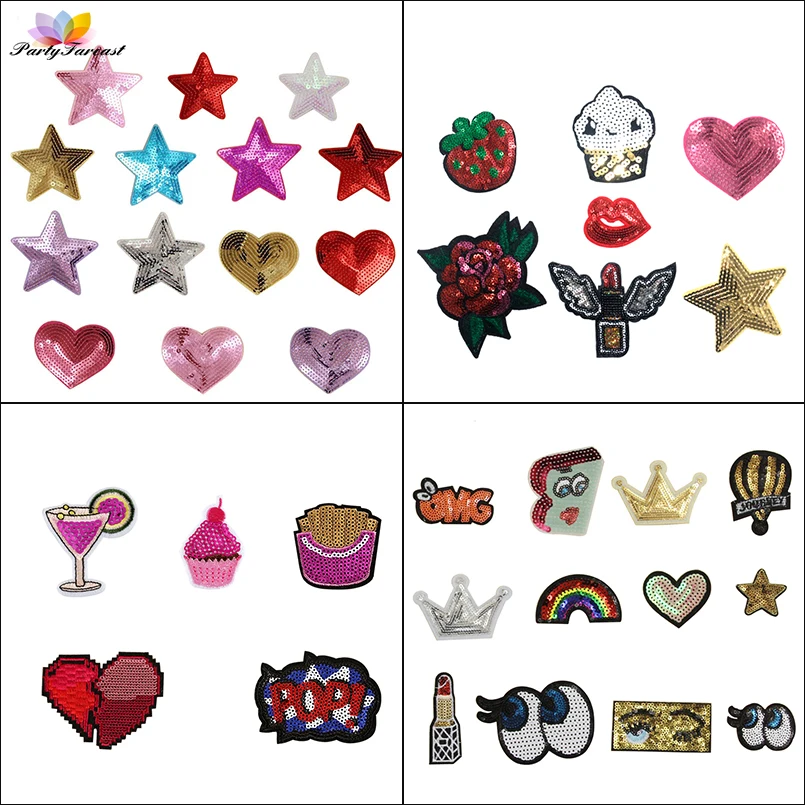 Блесток Заплатам Сердце Звезда Мотив Мультфильм Патчи для Костюмы DIY патч
