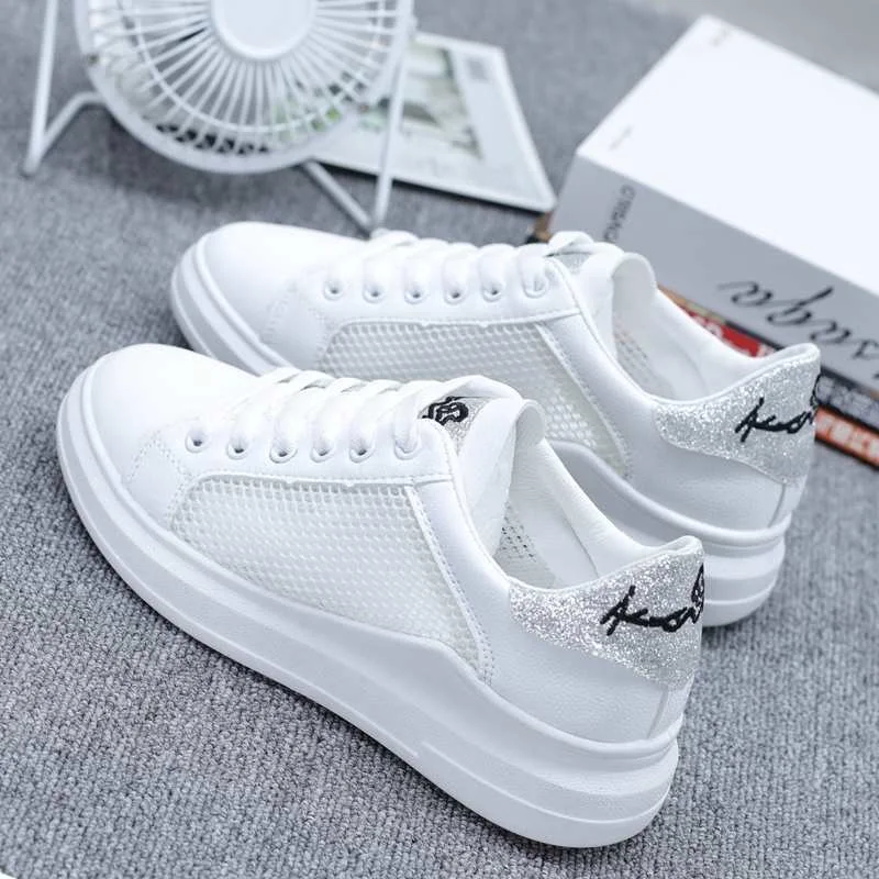 Women Sneakers 2019 Fashion Hollow Breathable Vulcanized Shoes Pu leather Lace up student White shoes casual | Обувь