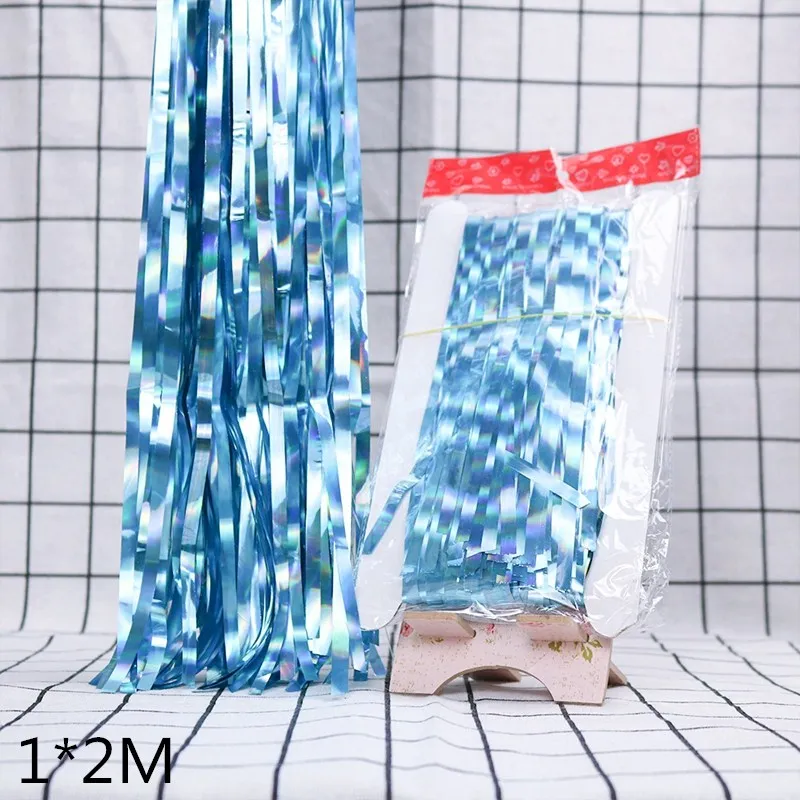 2M light blue 2 м 3 м золотой серебряный металлик Блестки из фольги бахрома занавес День Рождения украшения свадьбы фотографии фон занавес фото реквизит - Цвет: 2M light blue