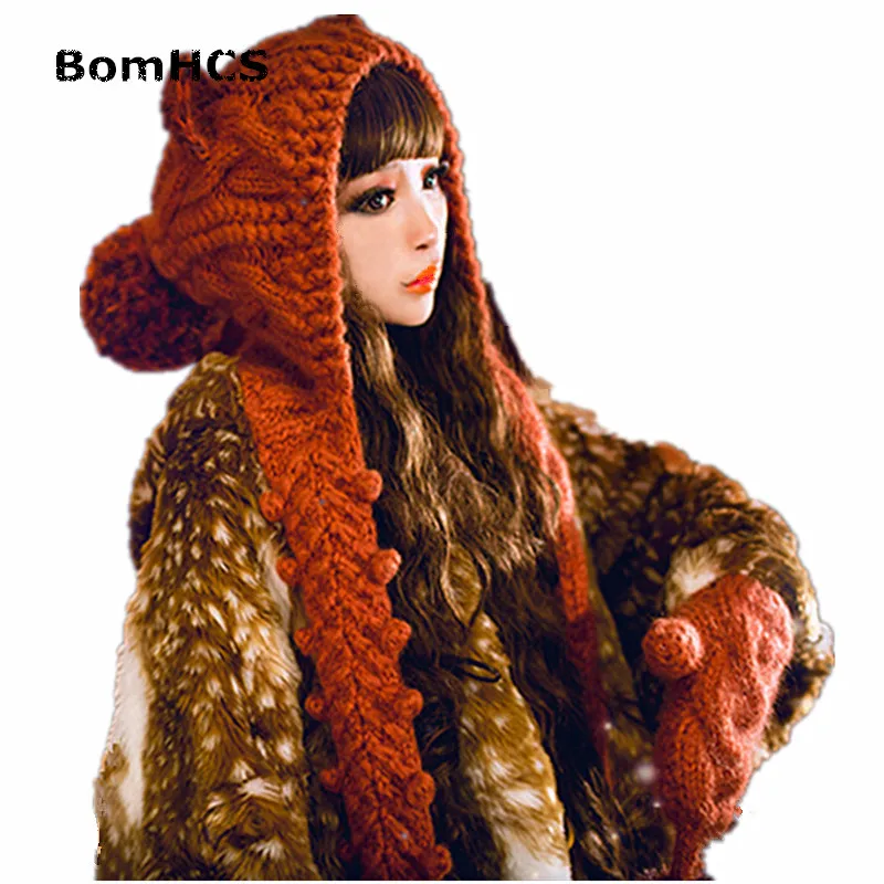 BomHCS Милая фототкань с шарфом и перчатками (костюм из 2 шт.) зимняя теплая вязаная