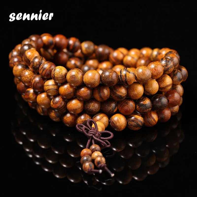 Натуральный многослойный винтажный деревянный браслет из бусин 108 для женщин и