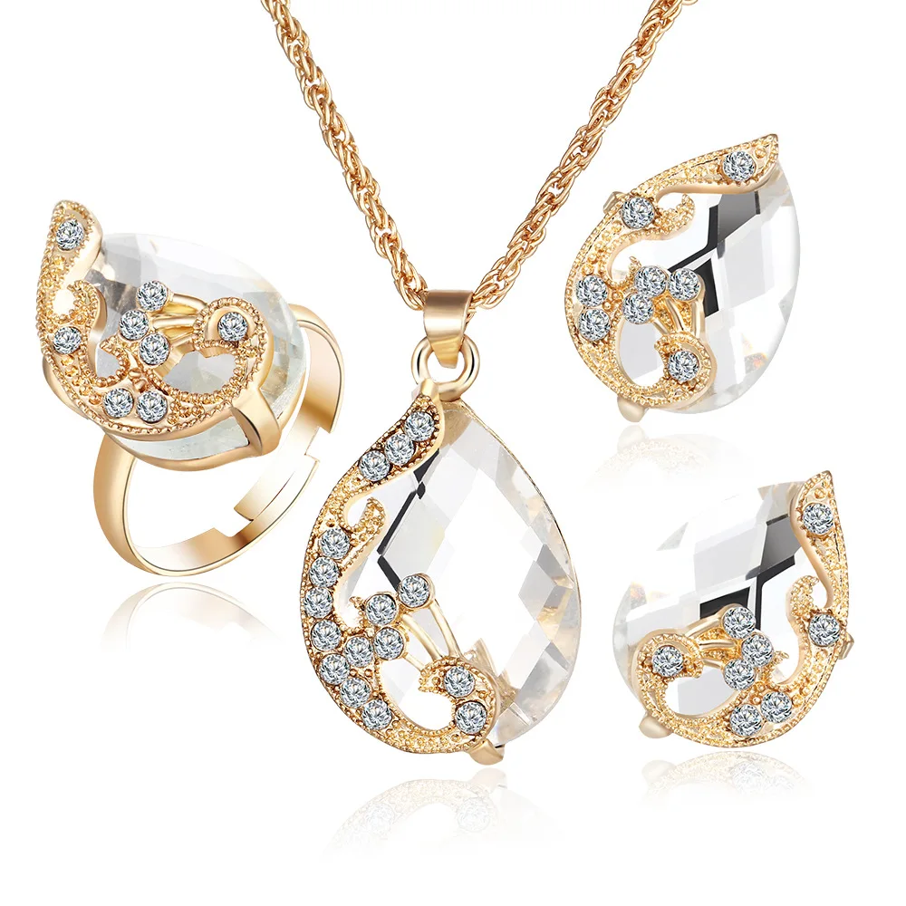 Комплект из колье серёг и кольца 5 цветов|parure bijoux|parure bijoux femmepeacock jewelry sets |