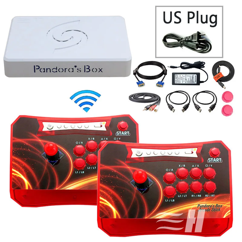 2P 2 red US plug Pandora Box 6 1300 в 1 беспроводной игровой джойстик контроллер 2 игроков джойстик консоль может добавить 3000 игры fba mame ps1 3d игры - Цвет: 2P 2 red US plug