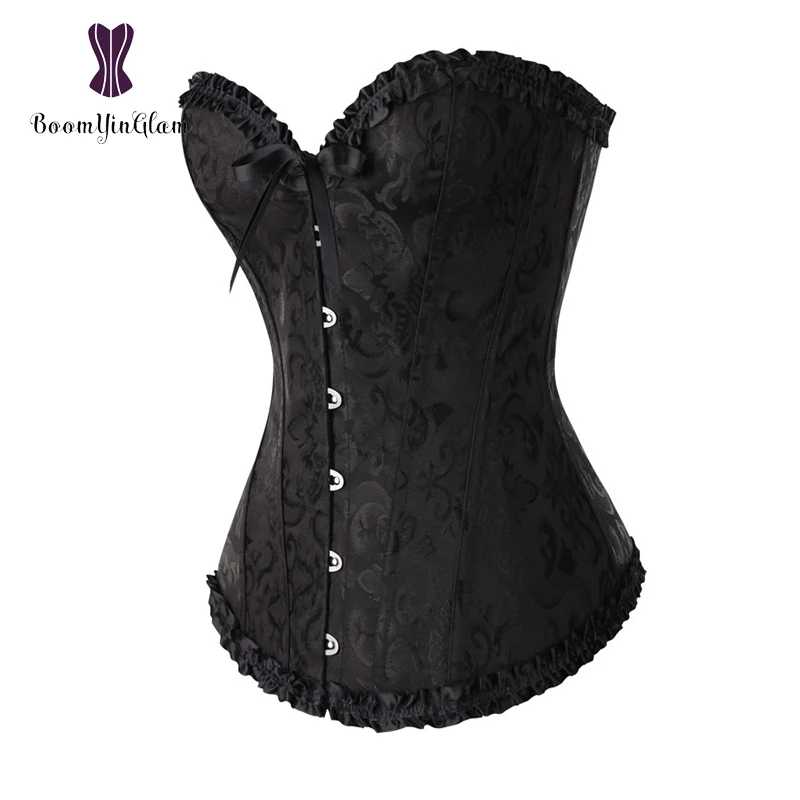

Vintage Sexy Women Lingerie Lace Trimmed Corselet Steel Boned Ovetbust Corset Pleated Corsets And Bustiers Size S-XXL 8101#