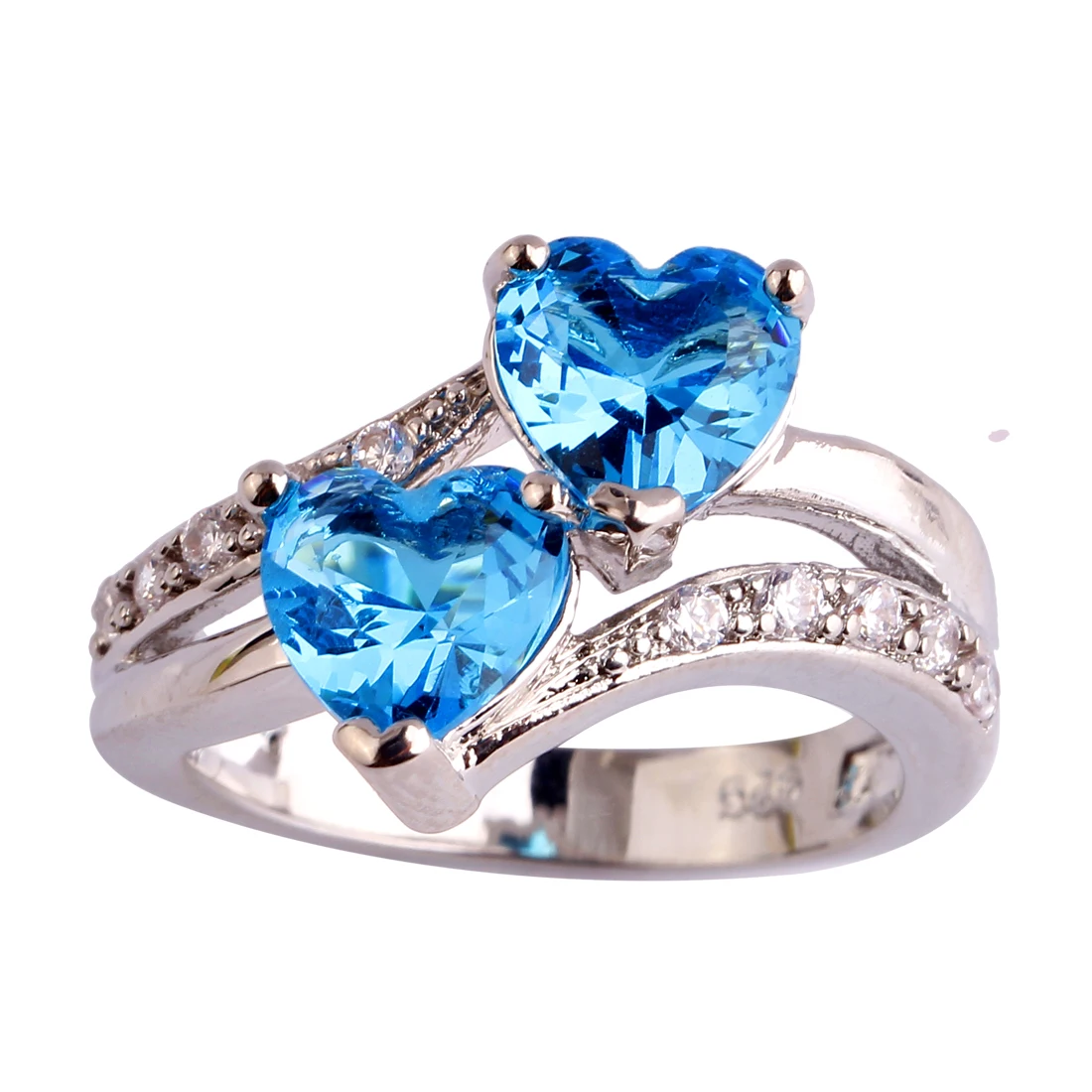 Lingmei Free shipping Women Blue Silver plated Ring Sz 6 7 8 9 10 11 12 Heart Jewelry Girl wholesale | Украшения и аксессуары