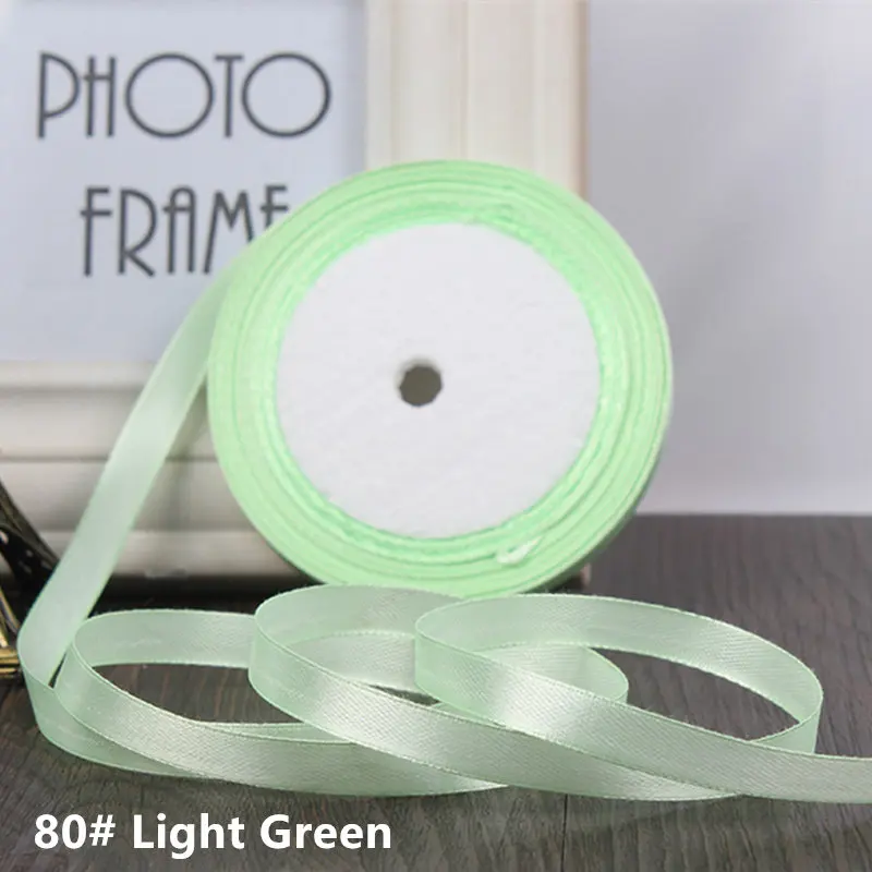 Light Green 25 ярдов/рулон атласная лента Гро-Гро ленты ширина 1 см Рождественская Вечеринка Свадебная лента для украшения торта подарочная упаковка ленточная повязка для волос - Color: Light Green