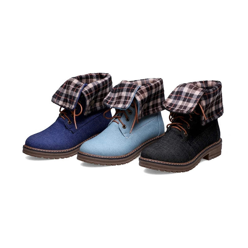 ASILETO/ковбойские ботинки из джинсовой ткани осенне-зимняя обувь на шнуровке