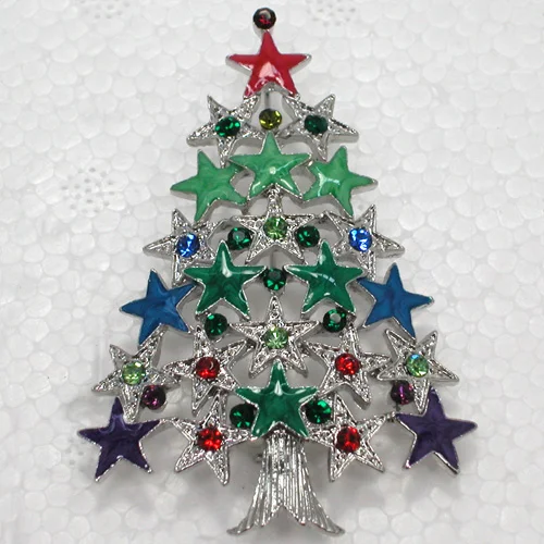 

Colorful Enamel Rhinestone Christmas tree Pin brooches C550 E1