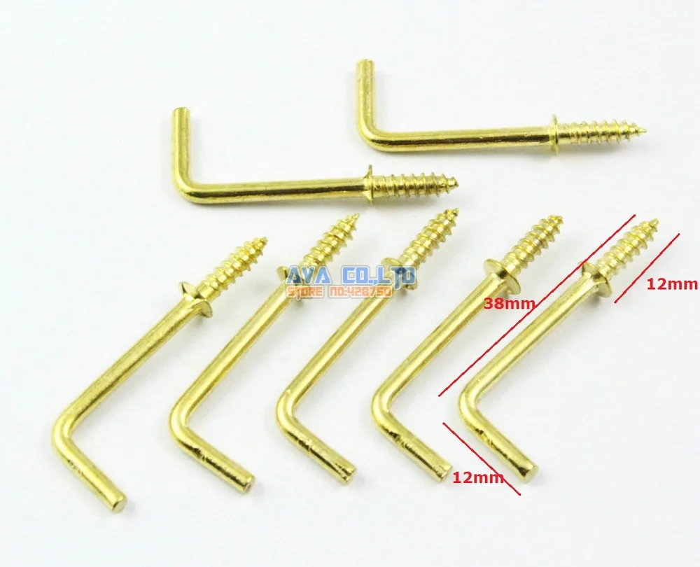 

600 Pieces Gold L Shape Hook Right Angle Hook Screw L Hook 38x12mm