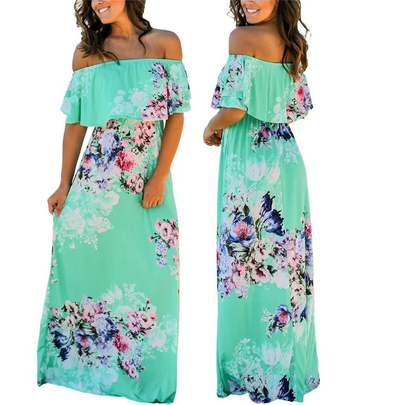 Женское длинное платье с воланом белое черное или зеленое макси открытыми