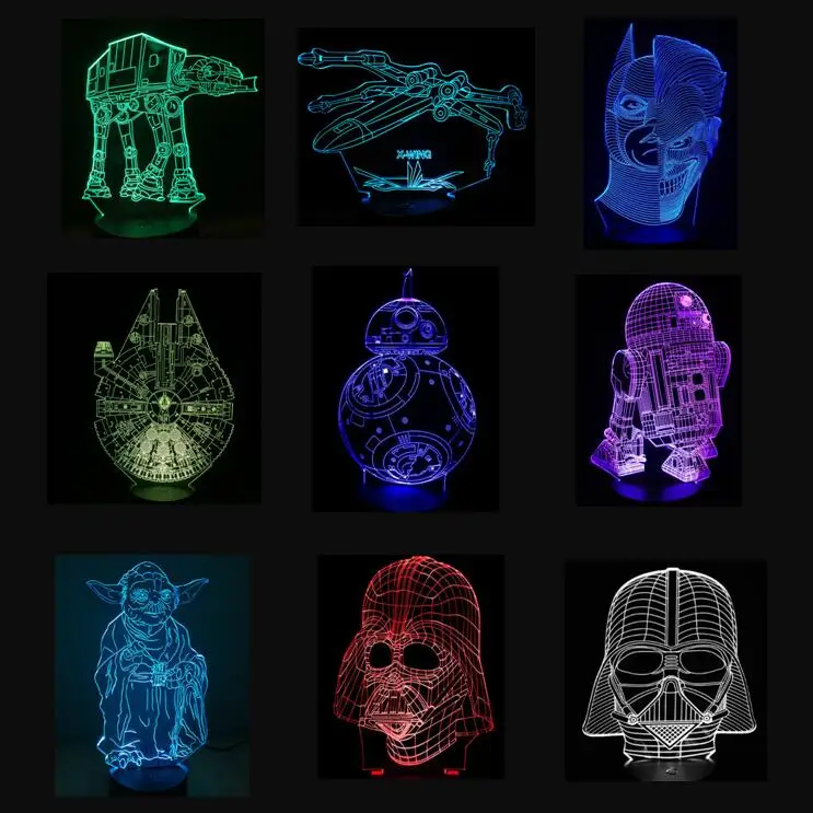 USB новинка подарок с изображением из «Звездных войн 3D настольная лампа светодиодный ночник домашний декор сенсорный выключатель настольной лампы свет BB8 Дарт Вейдер йода Бэтмен x-крыла