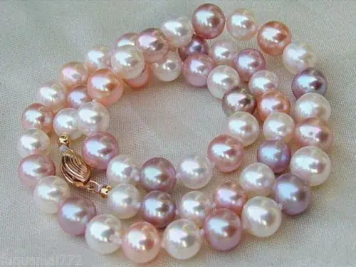 AAA 8-9 MM white purple pink SOUTH SEA Multicolor PEARL NECKLACE 18&quot 925silver | Украшения и аксессуары