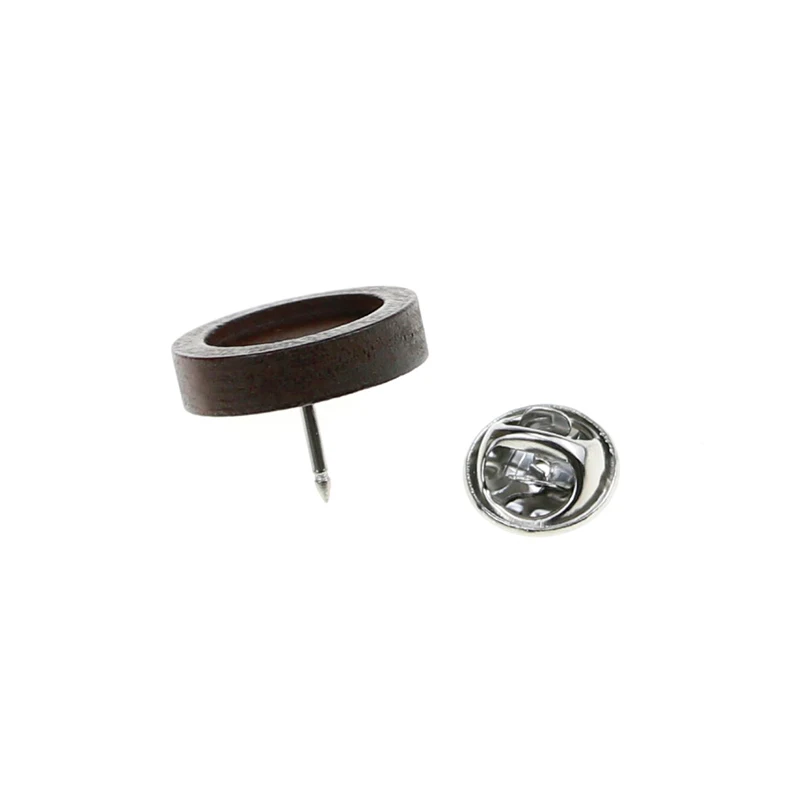 Retro brown 10pcs wood Brooch Cabochon Base Holder stainless steel Pin Badge For Diy Jewelry Making Finding fit 12 | Украшения и