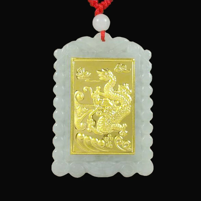 TJP 2018 Gold Jade Square Style Dragon Pendant Good Quality Men Women Necklace Free shipping | Украшения и аксессуары