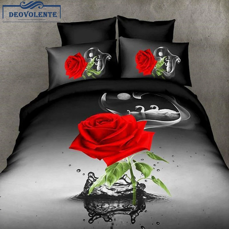 4 шт. 3D Black Rose пододеяльник цветок красочные полиэстер краткое постельное белье