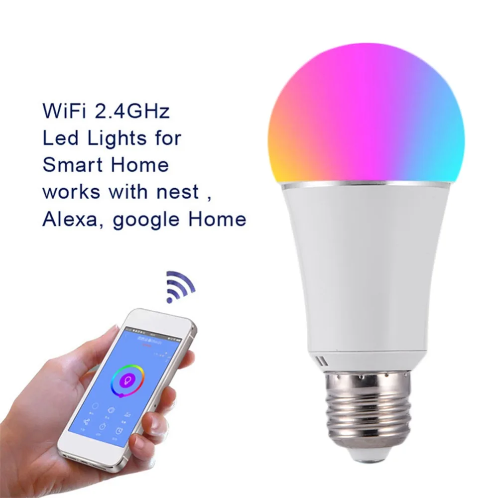 7W Wireless WiFi Smart LED Bulb E27 B22 E14 RGB Support Alexa Google Home Voice Control RGBW Lamp | Освещение