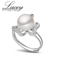 lacey freshwater pearl ring for womennatural white pink purple pearl jewelry 925 sterling silver ring resizeble