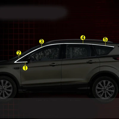Stainless Steel Full Window Frame Molding Trim Strips With Center Pillars For Ford Kuga Escape 2013- C520 Car Styling - Цвет: 10pcs
