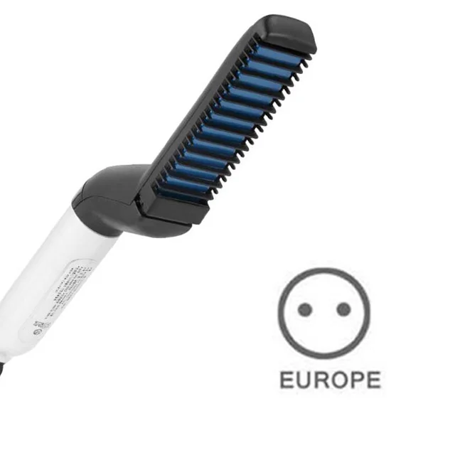 EU Plug Выпрямитель для бороды для мужчин быстрый стайлер для укладки железа Многофункциональный выпрямитель для волос Расческа для бороды шоу кепки barba Мужские аксессуары - Цвет: EU Plug