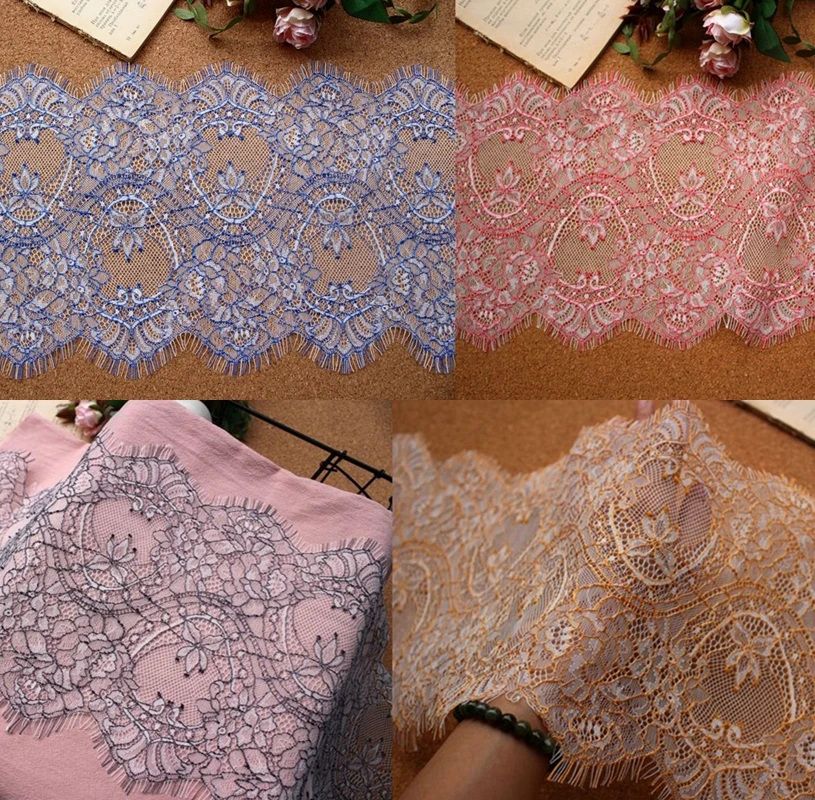 

3meters/ lot Eyelash Lace Fabric 23cm DIY Decorative High Quality Nylon Eyelash Lace Trim Wedding Dress Fabric
