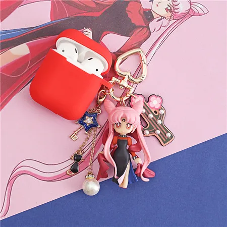 red Мультяшный декоративный силиконовый чехол для Apple Airpods, Bluetooth наушники Air Pods, аксессуары Airpod, защитная крышка, крюк, кольцо для ключей - Цвет: red