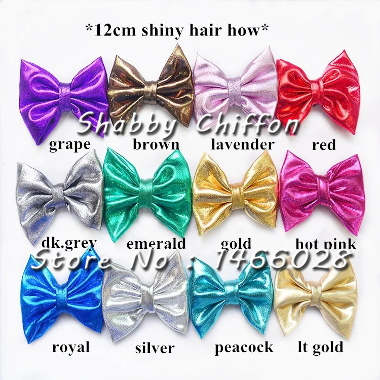 

ePacket 30 pcs/lot ,12cm shiny bow , shiny hair bow for shabby chiffon flowers DIY headband
