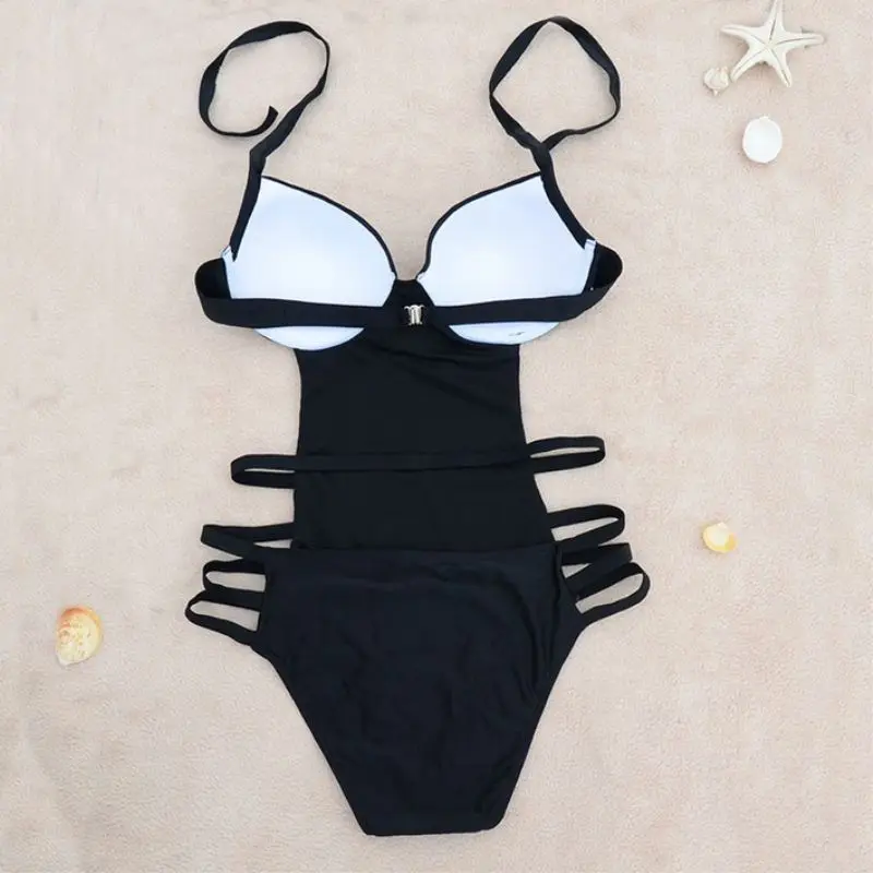 Плюс размер бикини 2017 сексуальный женский черный полосатый Монокини Мягкий