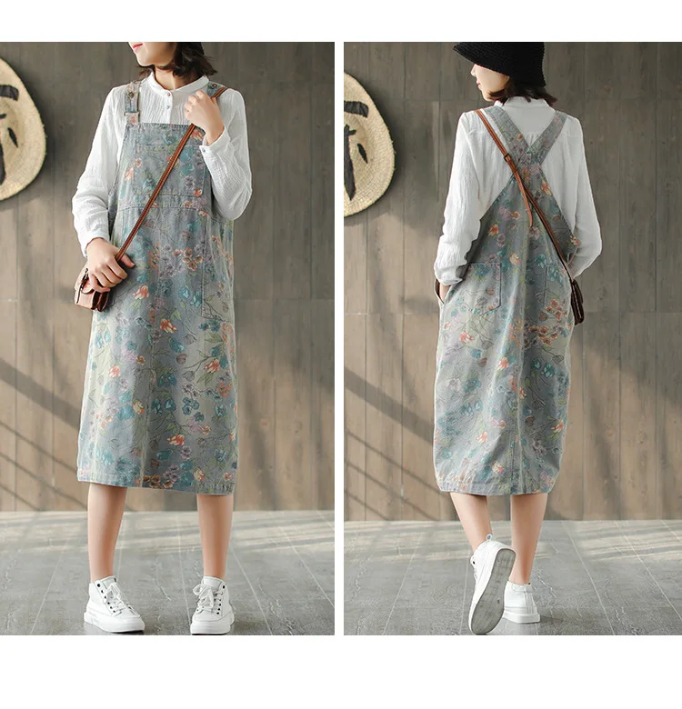 Новые женские повседневные джинсовые комбинезоны с принтом в стиле ретро