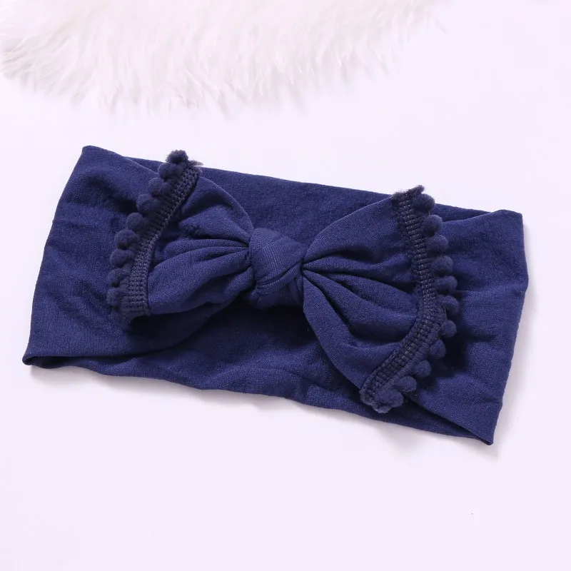 150pcs/lot Soft Nylon Bow Headband with Pompom Trim Top Knot Head Wraps Big Hair Band For Babys | Детская одежда и обувь