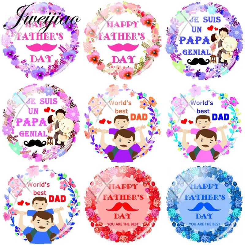 

JWEIJIAO 2019 World's Best Dad Glass Cabochon Picture Dome French Je Suis UN Papa Genial Demo Flat Back Making Findings