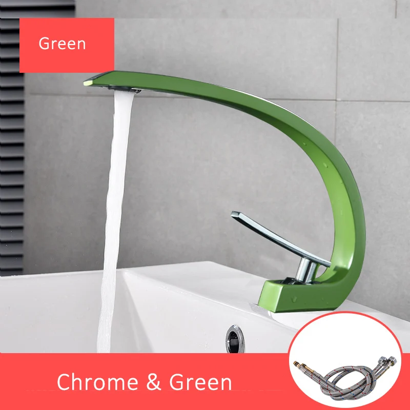 Green Chrome Quyanre хромированные оранжевые смесители для раковины, Современный Смеситель для ванной комнаты, латунный кран для умывальника с одной ручкой и одним отверстием, элегантный кран - Цвет: Green Chrome
