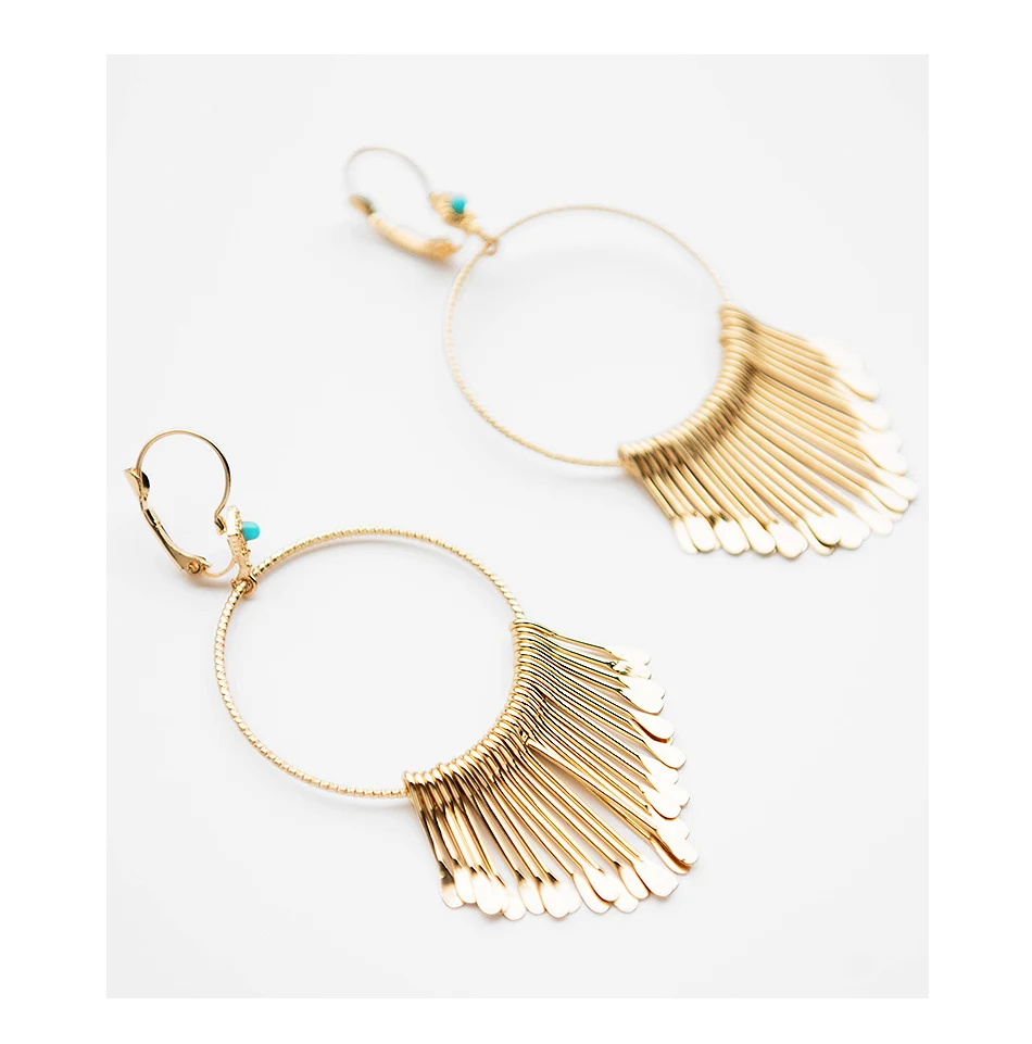 Wild&Free Boho Gold Metal Tassel Earrings For Women Big Round Circle Dangle Drop Earrings Ethic Charms Earring Fringed Jewelry