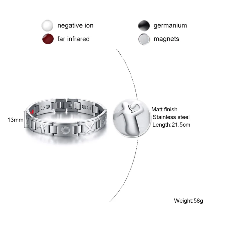 Vnox Men's Bio 4 Elements Energy Magnetic Bracelet Healing Stainless Steel Golf Bracelets Drop Shipping Health Care Jewelry|magnetic bracelet|golf