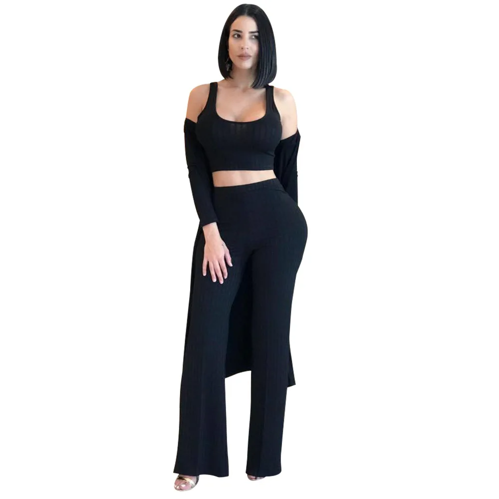 

New Autumn Design Women 3 Pieces Suits Crop Top Pants With Catch Women Set