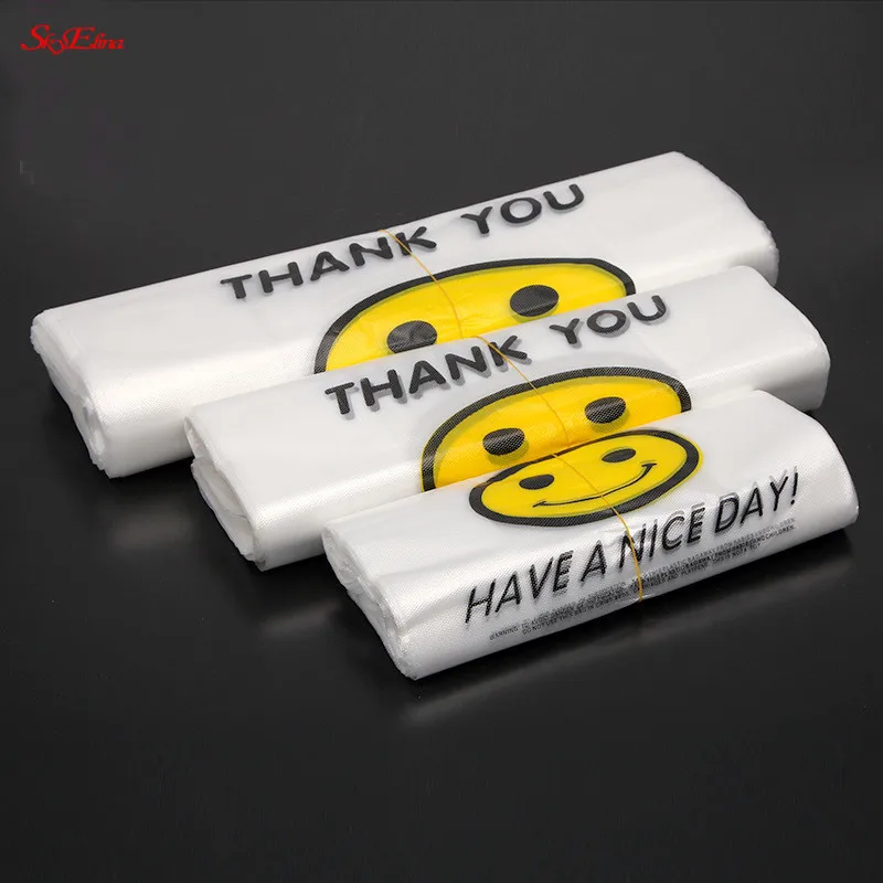 50 шт./лот маленькая пластиковая сумка с милой улыбкой и ручкой &quotМайка&quot для