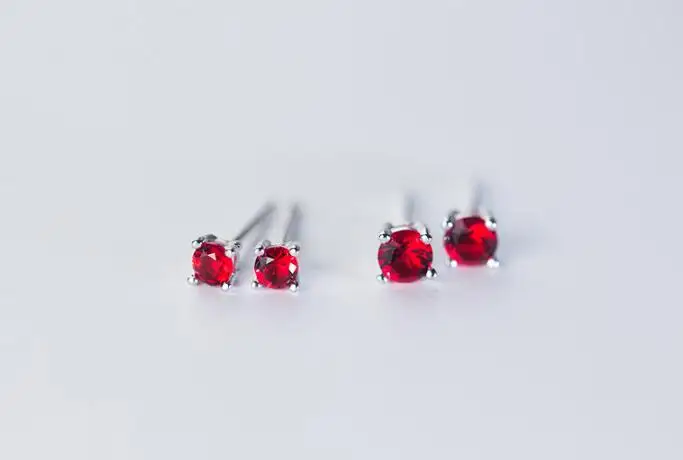 

VERY SMALL 3MM 4MM Women's 1pair 100% Real. 925 Sterling Silver FINE Jewelry 4-Prong Red CZ Stone STUD earrings gtle1916