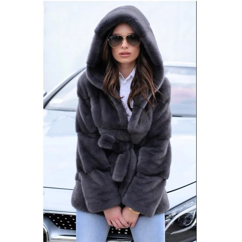 Женская норковая шуба с капюшоном длинная из натурального меха большие размеры