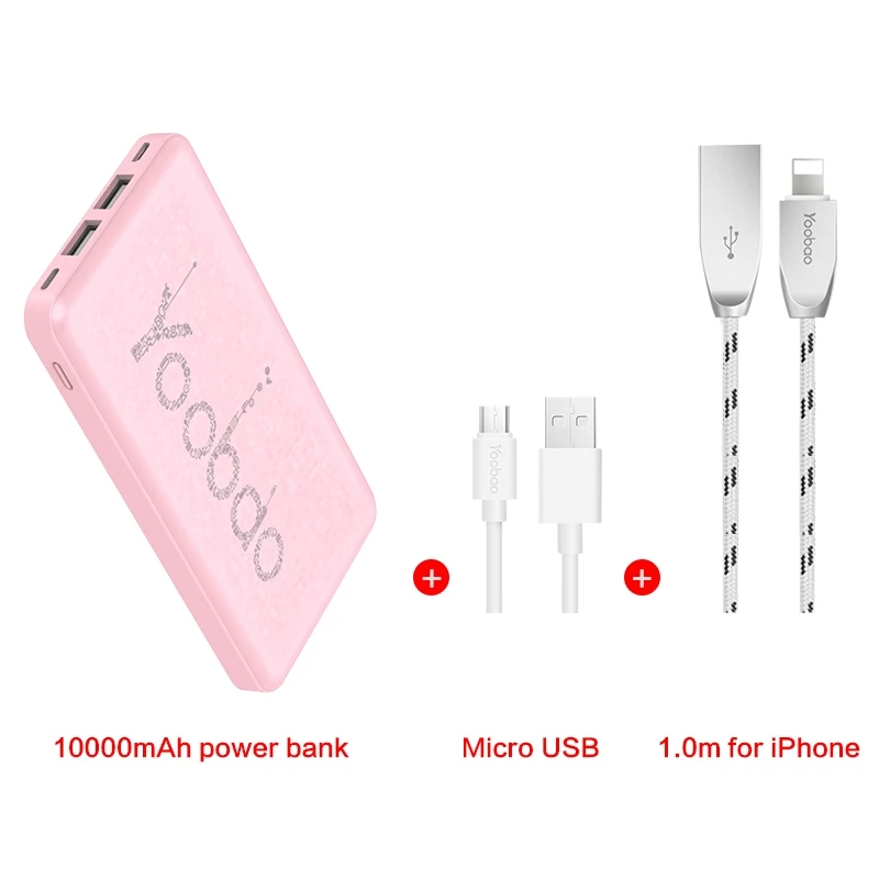 Yoobao внешний аккумулятор 10000 мАч для Xiaomi Mi5 тонкий внешний аккумулятор портативное зарядное устройство Внешний аккумулятор для iPhone 7 повербанк для samsung 8 - Цвет: Pink add cable