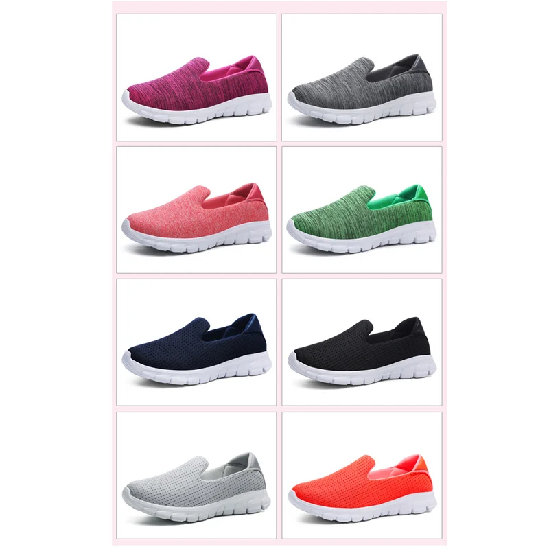 2018 New Spring Autumn Women's Casual Shoes Air Mesh Woman Loafers Slip On Female Flat Shoe Solid Women Sneakers Plus Size 35-42
