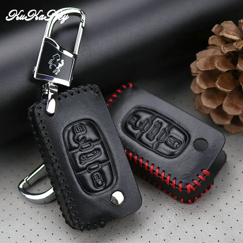 Чехол для ключей из натуральной кожи KUKAKEY брелок Peugeot 307 308 408 2010-2013 автомобильный