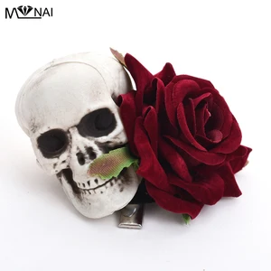 Заколка для волос в стиле стимпанк, винтажная Готическая заколка для волос в виде черепа или розы, аксессуары для волос в стиле 