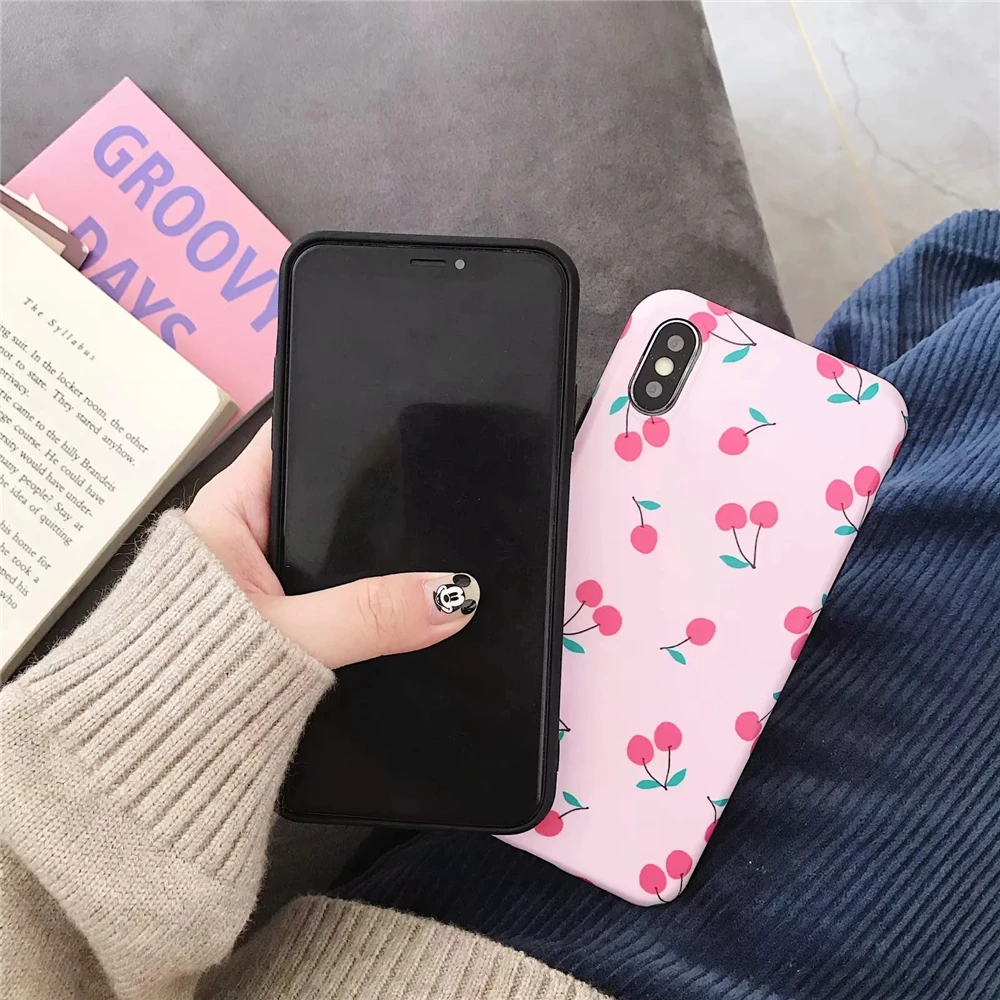 High quaity Soft IMD Silicon Phone Case For iPhone X XS MAX XR Pink Cherry Flower Painting Cover 7 8 6 6S Plus Coque |