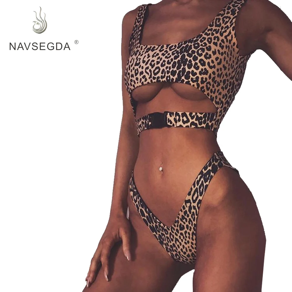 NAVSEGDA 2019 High Cut купальник Leopard Купальник бикини с рисунком для женщин Летняя Пляжная