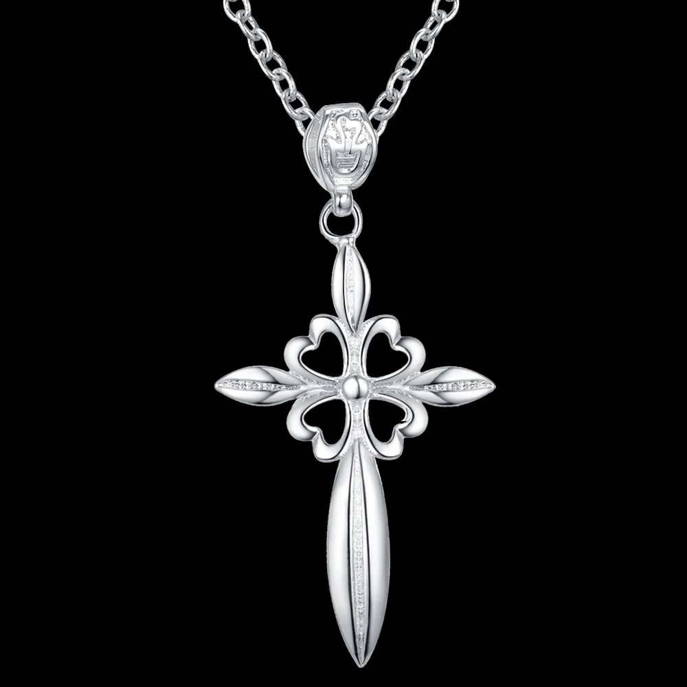 Крест блестящее посеребренное ожерелье Серебряный кулон ювелирные изделия/BUWXDXOM