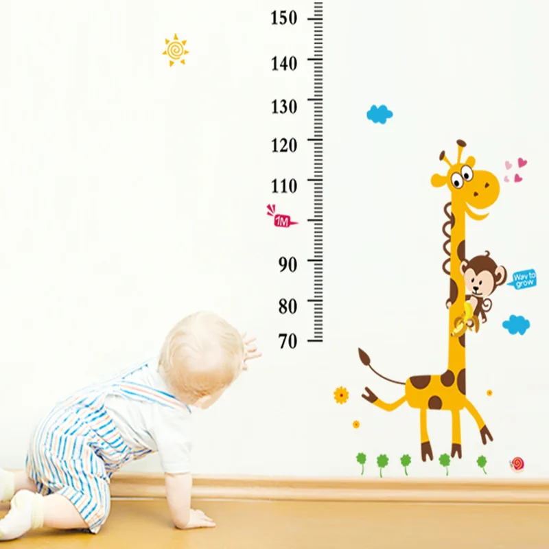 Наклейки на стену с жирафами для детской комнаты, рисунки в стиле мультфильма, декорирование спальни, измерительный рисунок, самоклеящаяся наклейка.