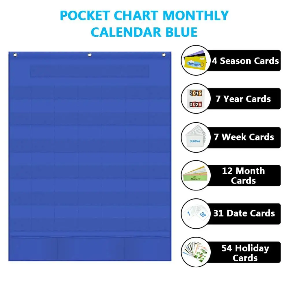 Godery Classroom Monthly Calendar Pocket Chart with 43 Clear Pocket, 3 Storage Pockets for Easy Wall or Stand Chart