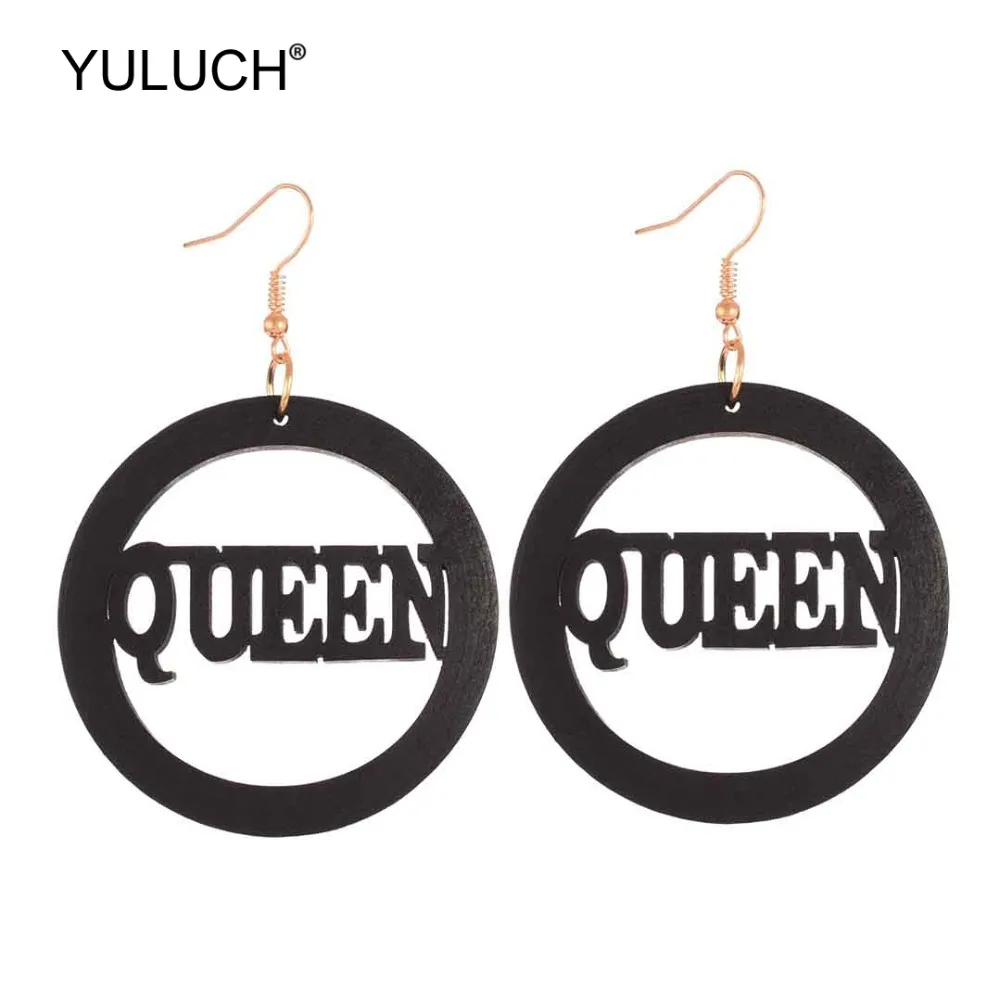YULUCH 2019 этнические большие круглые деревянные серьги-подвески с буквенной и Queen